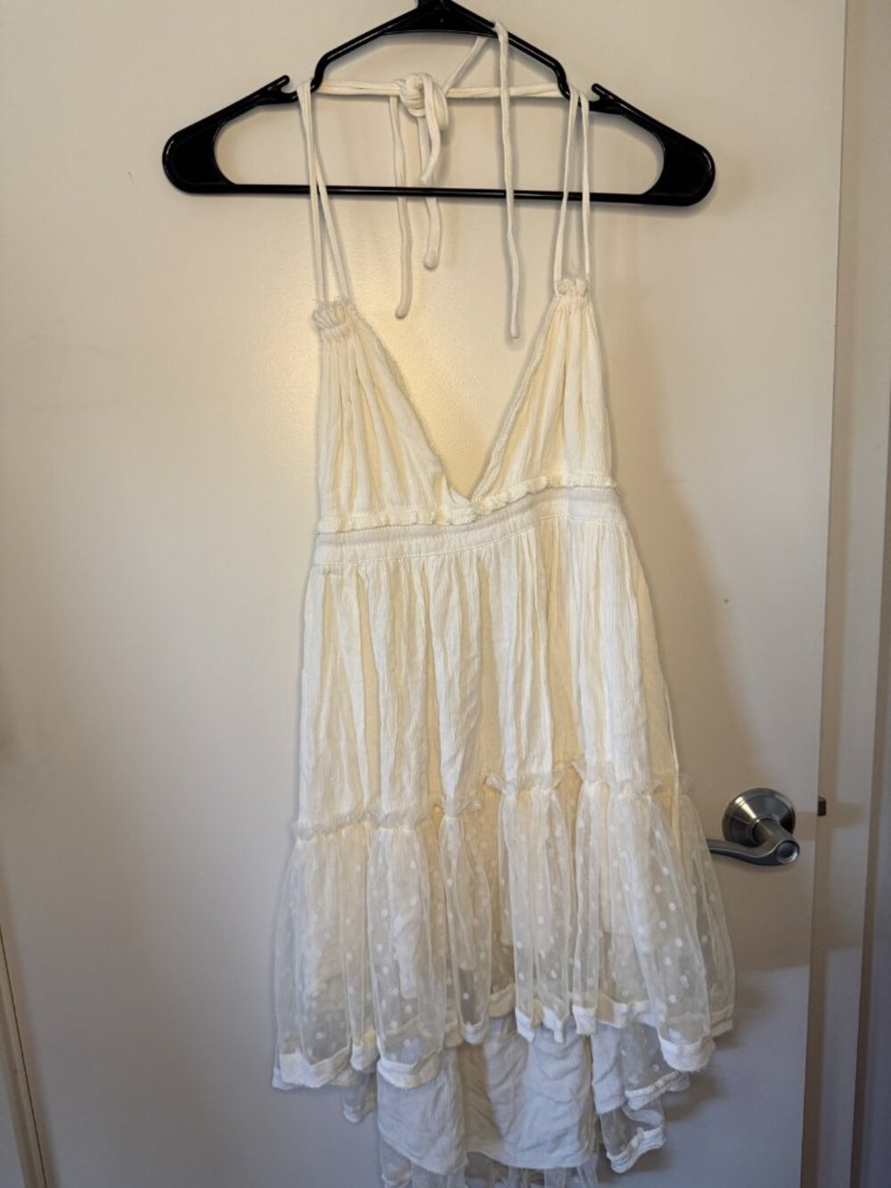 White Lace Tiered Boho Mini Dress